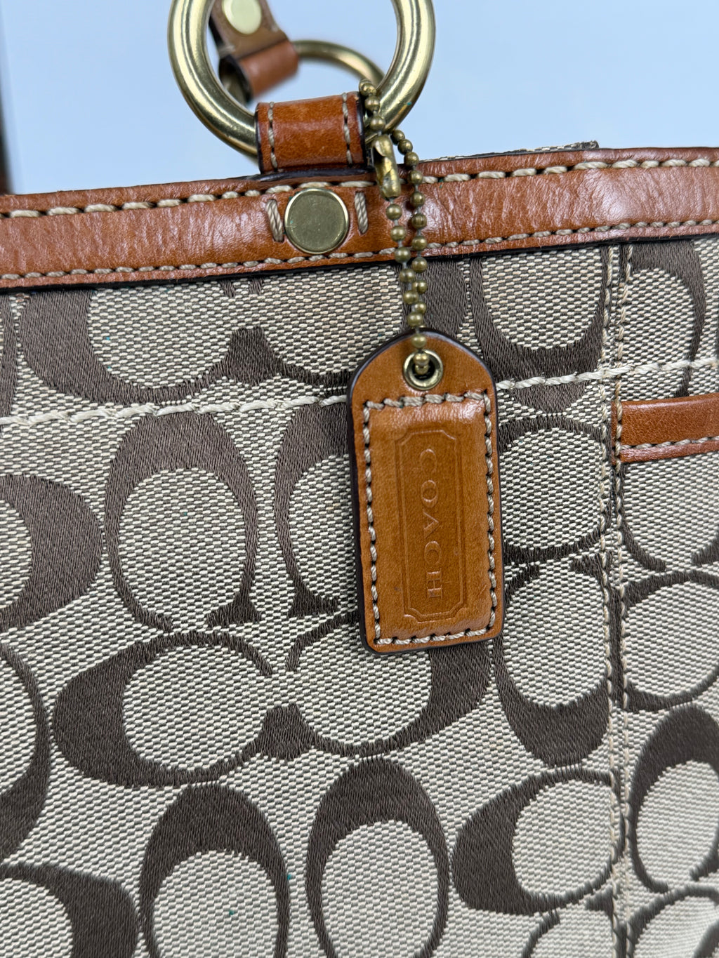Coach 11237 Signature Brown Monogram Gallery Tote Shoulder Bag Leather Trim