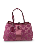 Coach F19460 Kisslock Signature Pink Monogram Shoulder Bag Leather Trim