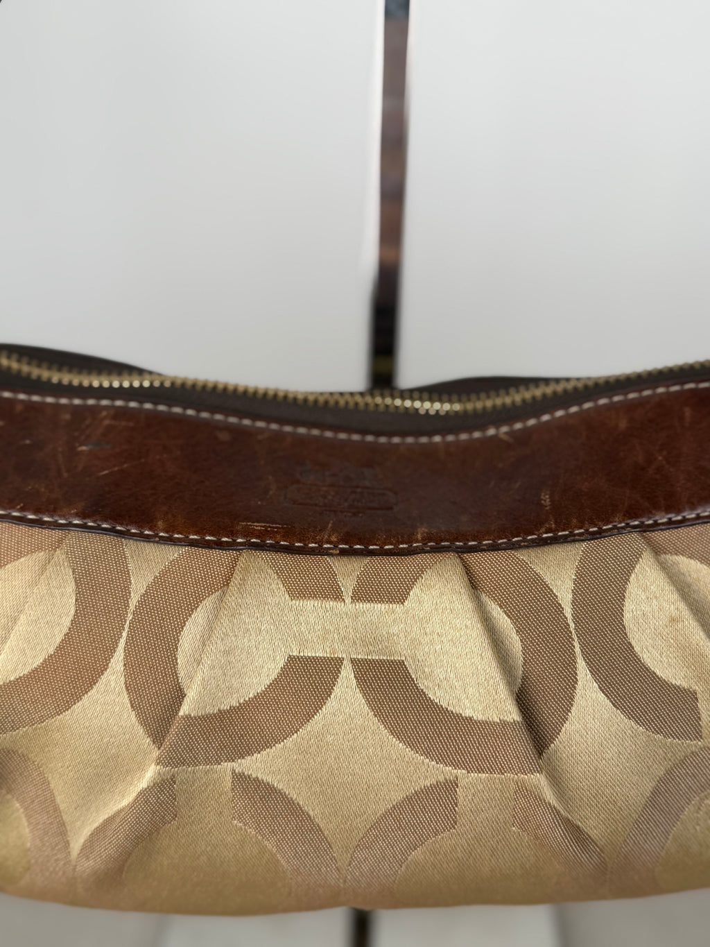 Coach 12950 Hobo Madison Optic Art Beige Monogram Shoulder Bag Brown Leather Trim