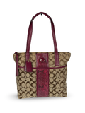 Coach F25706 Signature Brown Stripe Pink Python Shoulder Bag Leather Trim