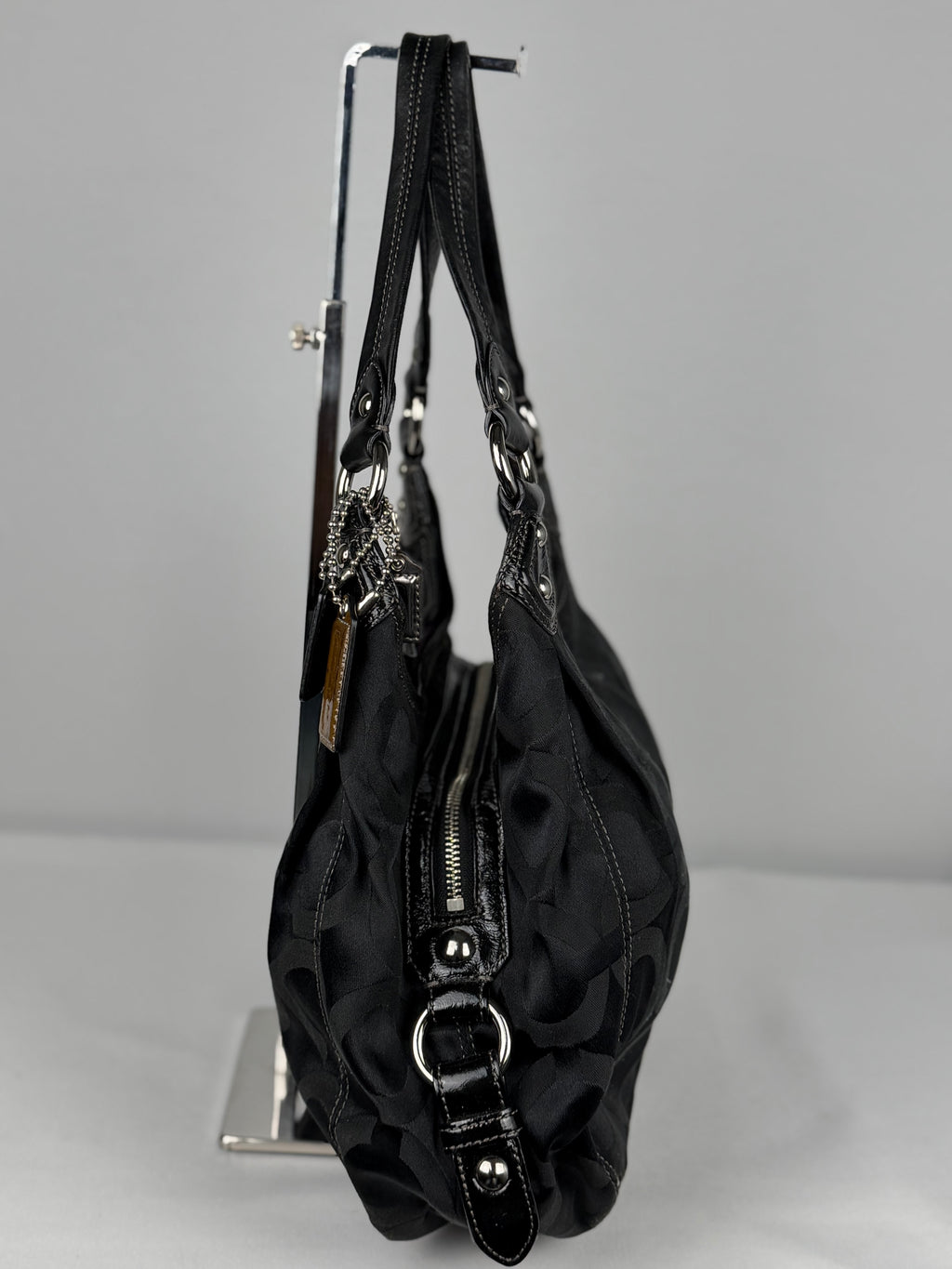 Coach 14305 Maggie Black Optic Art Monogram Shoulder Bag Leather Trim