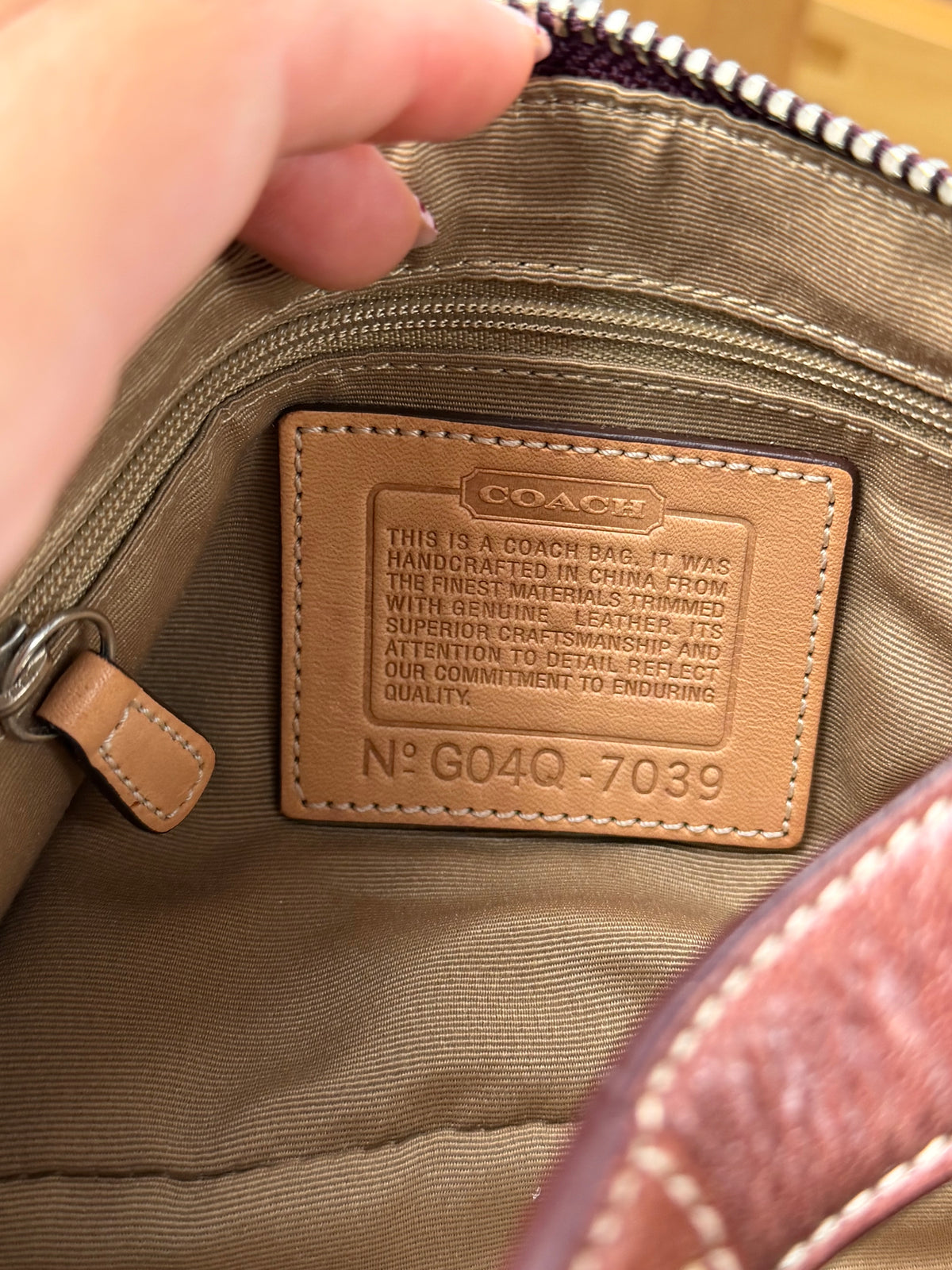 Coach 7039 Signature Brown Monogram Pink Suede Striped Detail Baguette Shoulder Bag