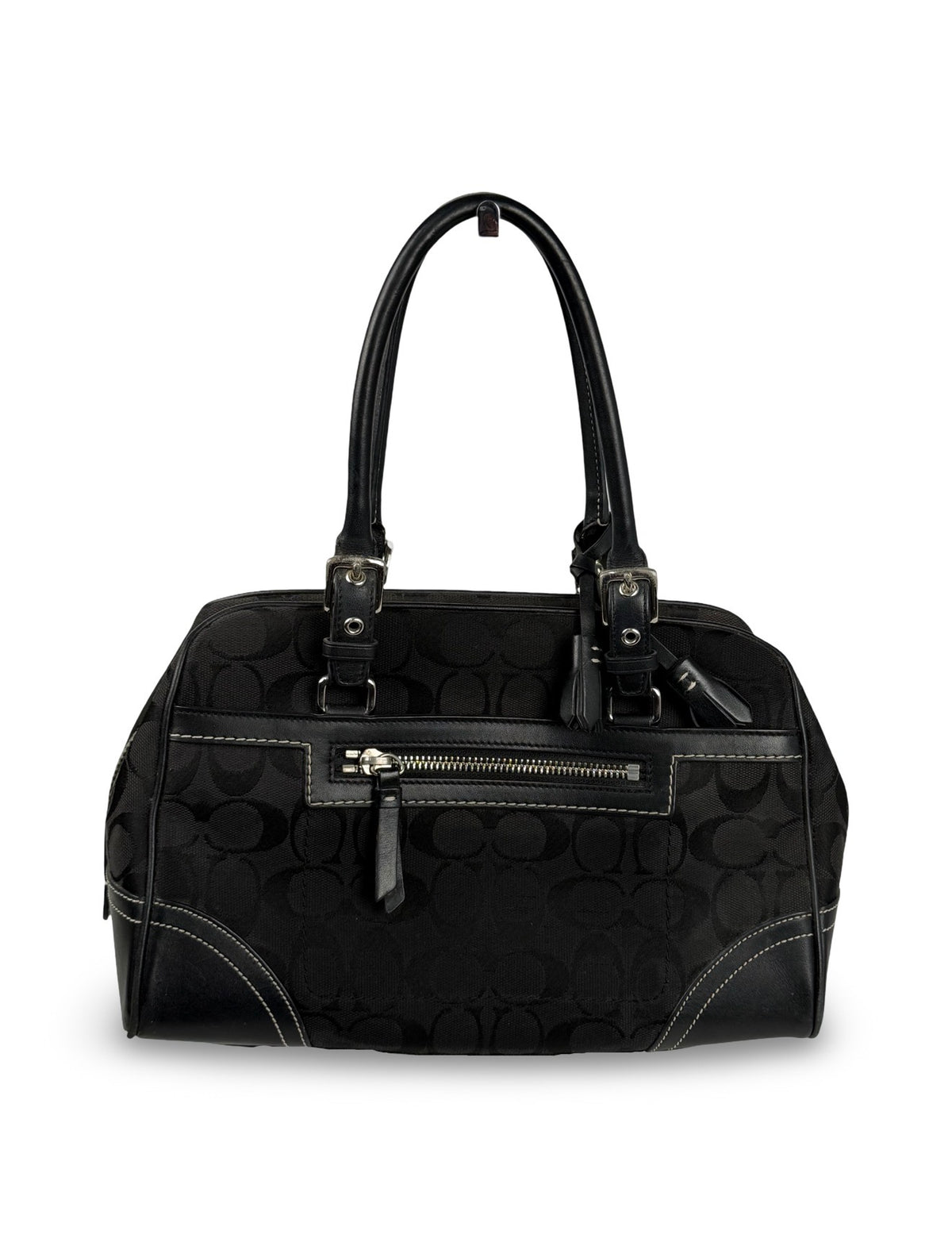 Coach 8K05 Mini Boston Signature Black Monogram Shoulder Bag Leather Trim