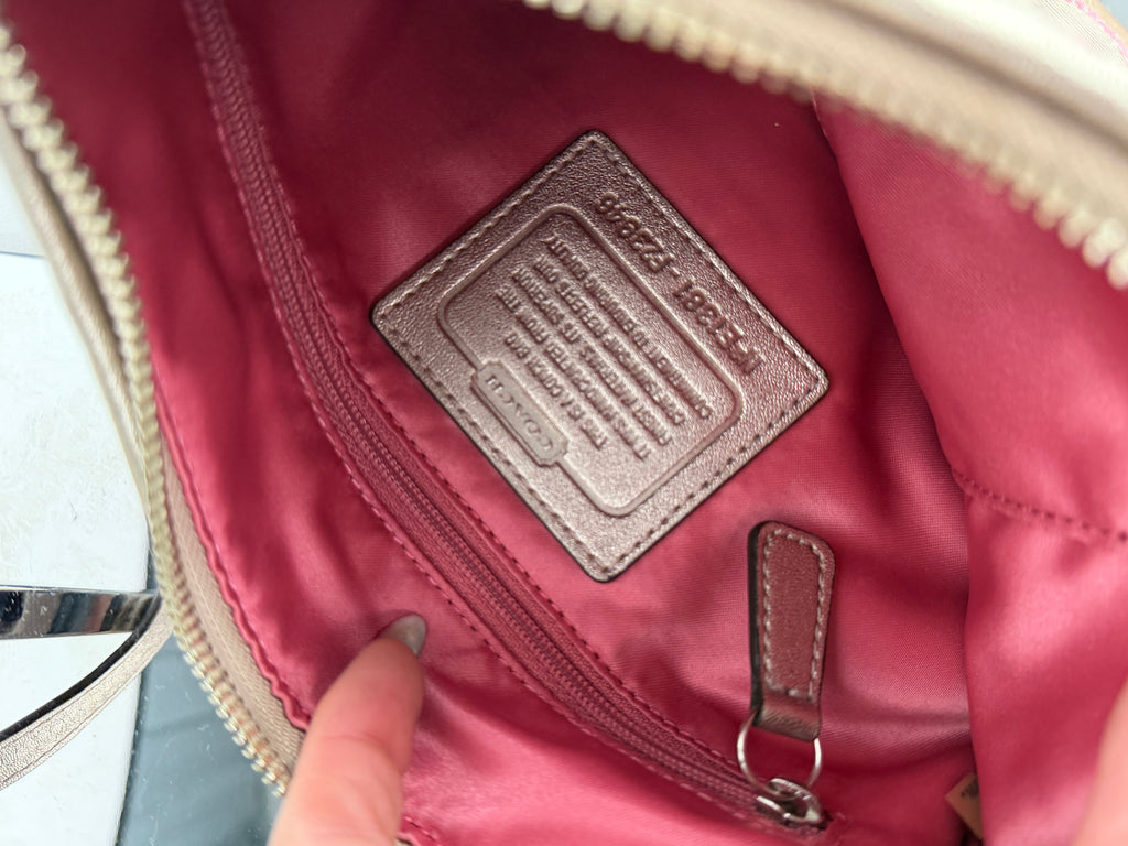 Coach F23946 Daisy Signature Monogram Pink/Beige Shoulder Bag Leather Trim