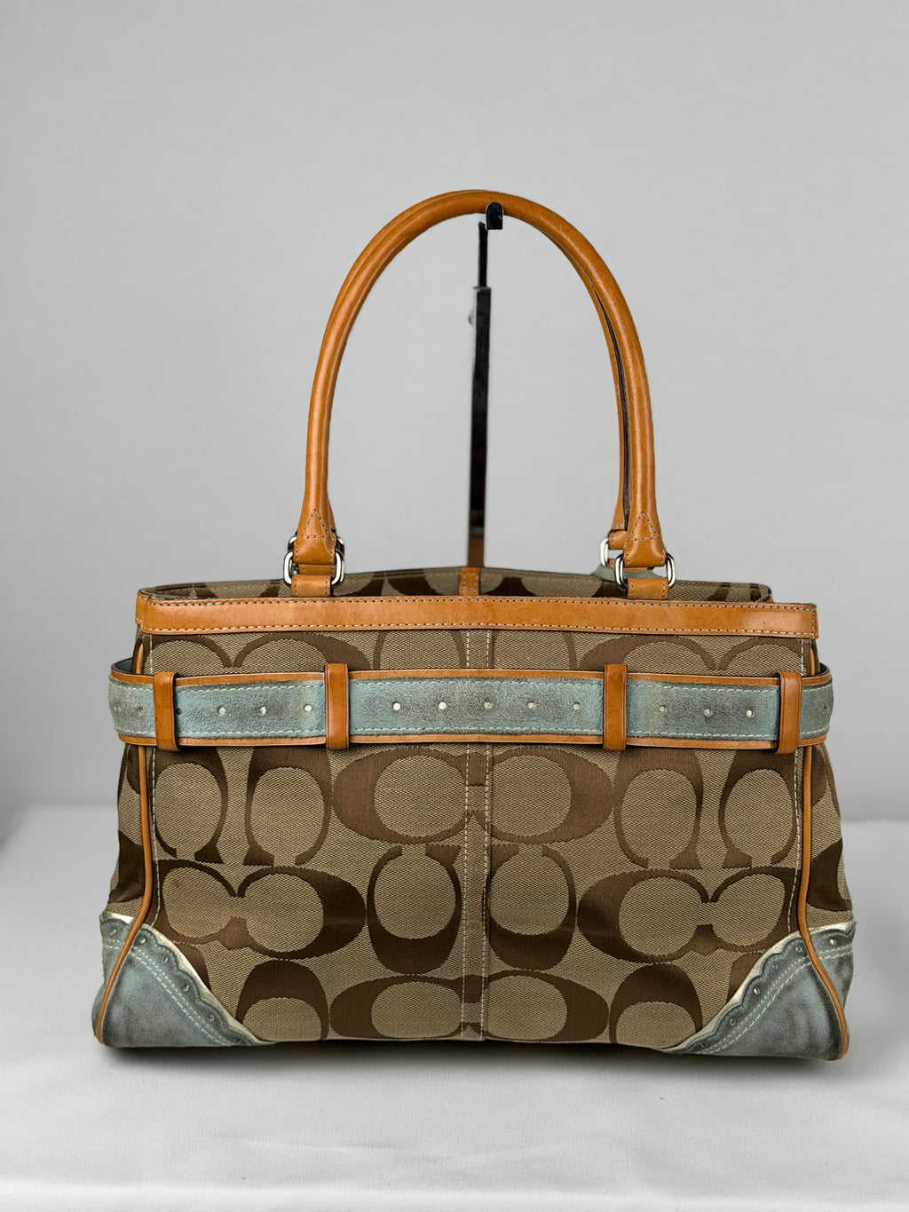 Coach 1490 Rare Limited Edition Hampton Clip Tropical Fish Signature Brown Monogram Shoulder Bag Suede Leather Trim