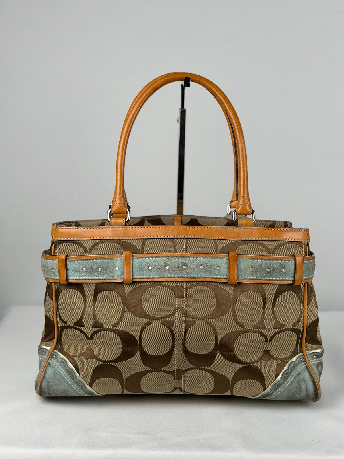 Coach 1490 Rare Limited Edition Hampton Clip Tropical Fish Signature Brown Monogram Shoulder Bag Suede Leather Trim
