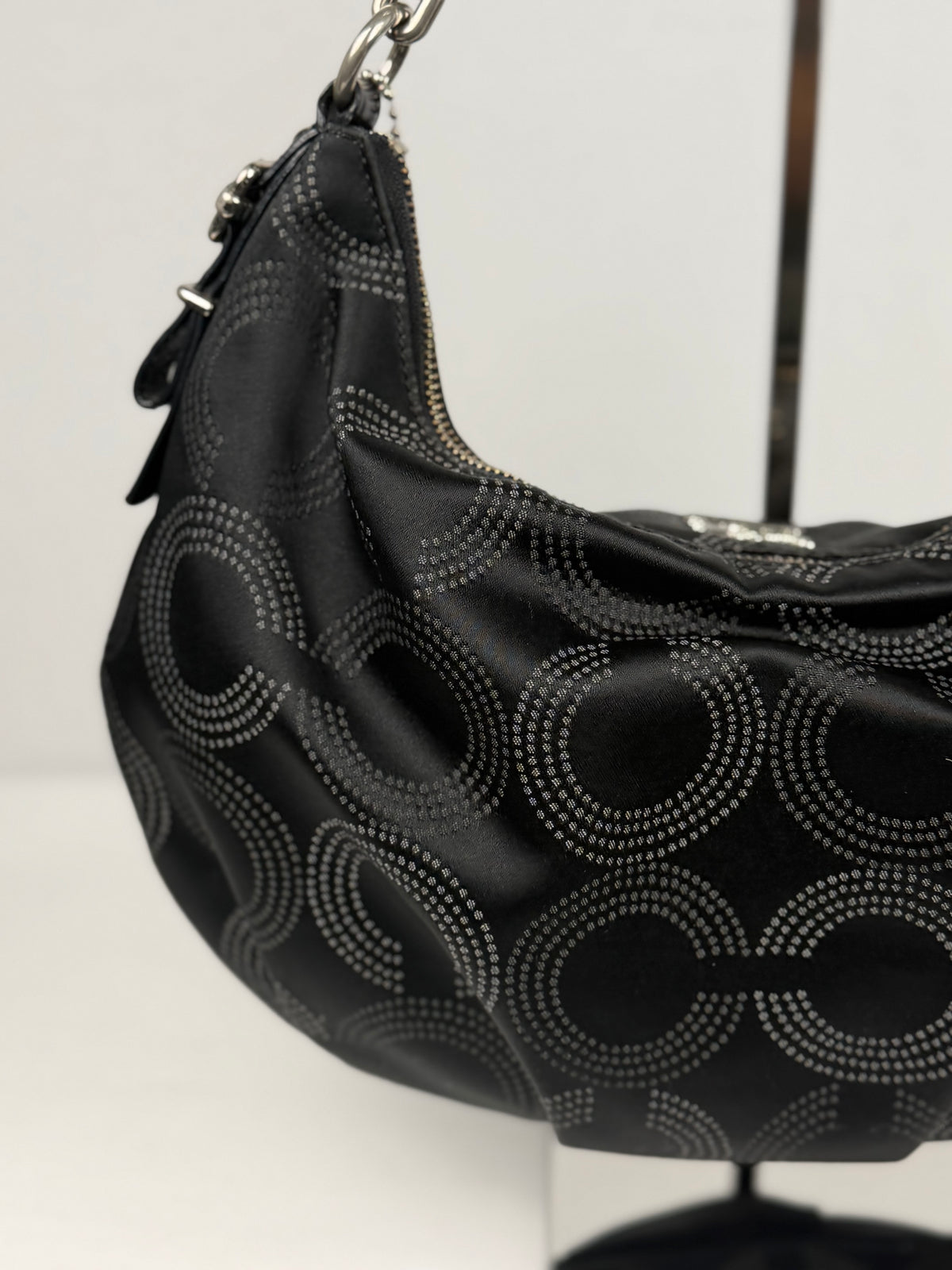 Coach 15929 Madison Op Art Black and White Monogram Shoulder Bag Leather Trim