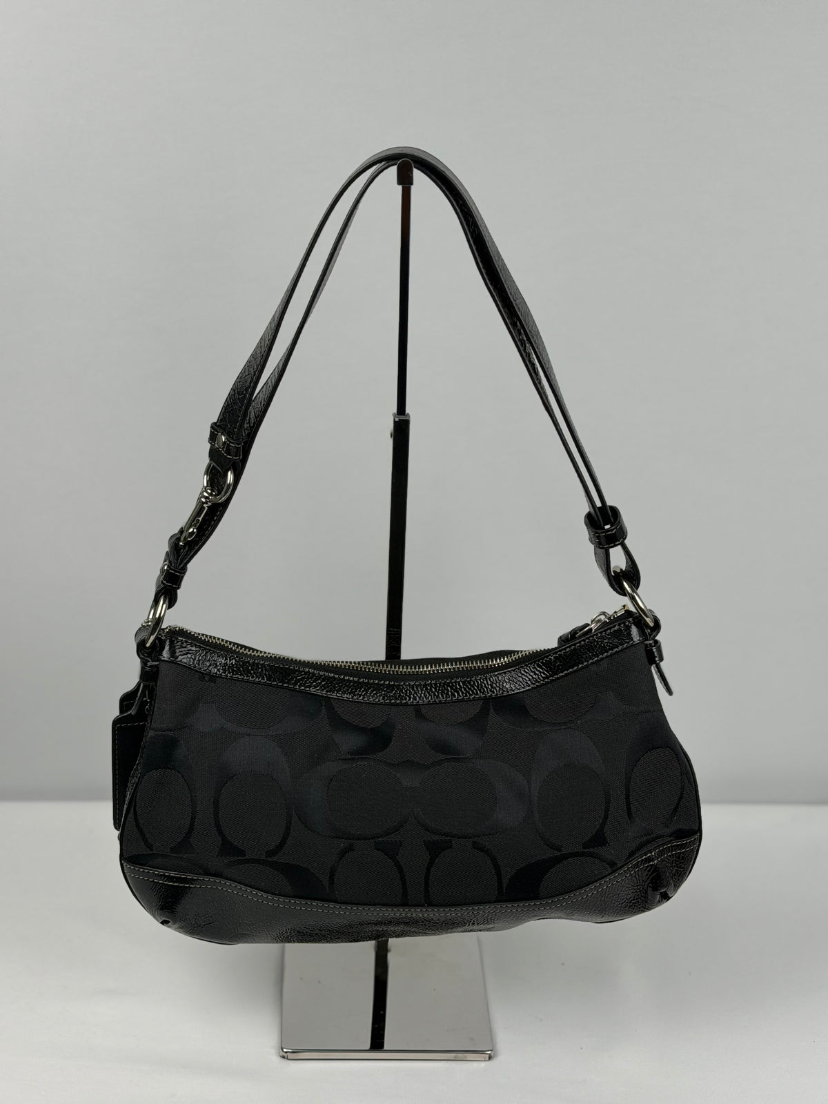 Coach F19731 Signature Black Monogram Shoulder bag Patent Leather Trim