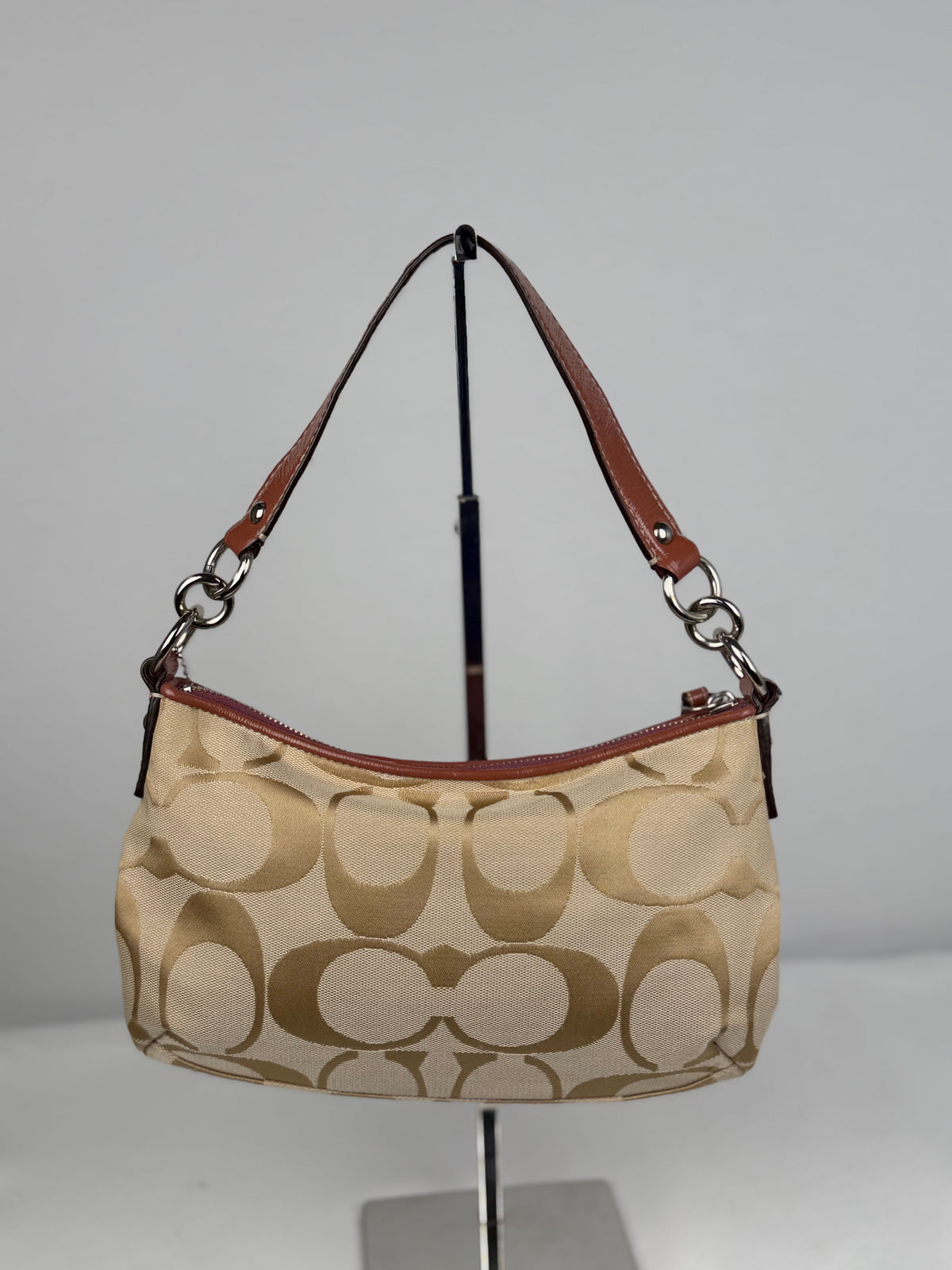 Coach F15111 Beige/Purple Monogram Shoulder Bag