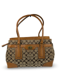 Coach 11063 Hampton Turnlock Signature Brown Monogram Shoulder Bag Leather Trim