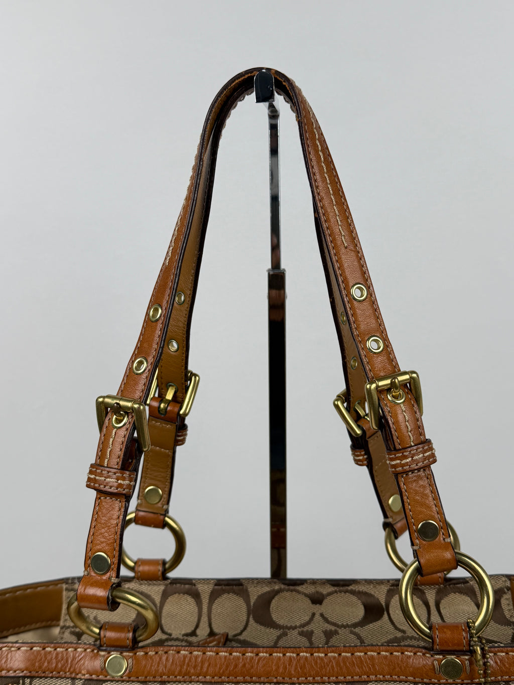 Coach 11237 Signature Brown Monogram Gallery Tote Shoulder Bag Leather Trim