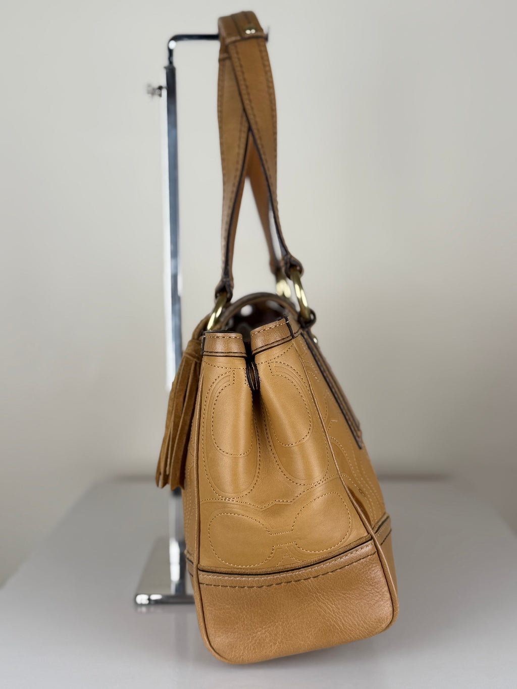 Coach 11330 Hampton Turnlock Flap Monogram Embossed Leather Shoulder Bag