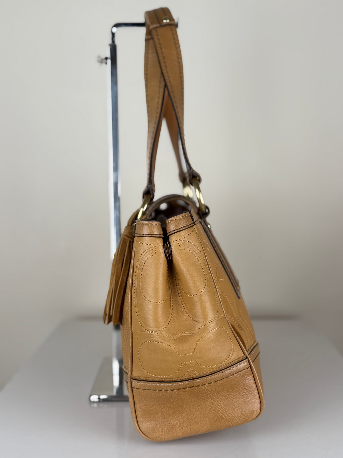 Coach 11330 Hampton Turnlock Flap Monogram Embossed Leather Shoulder Bag