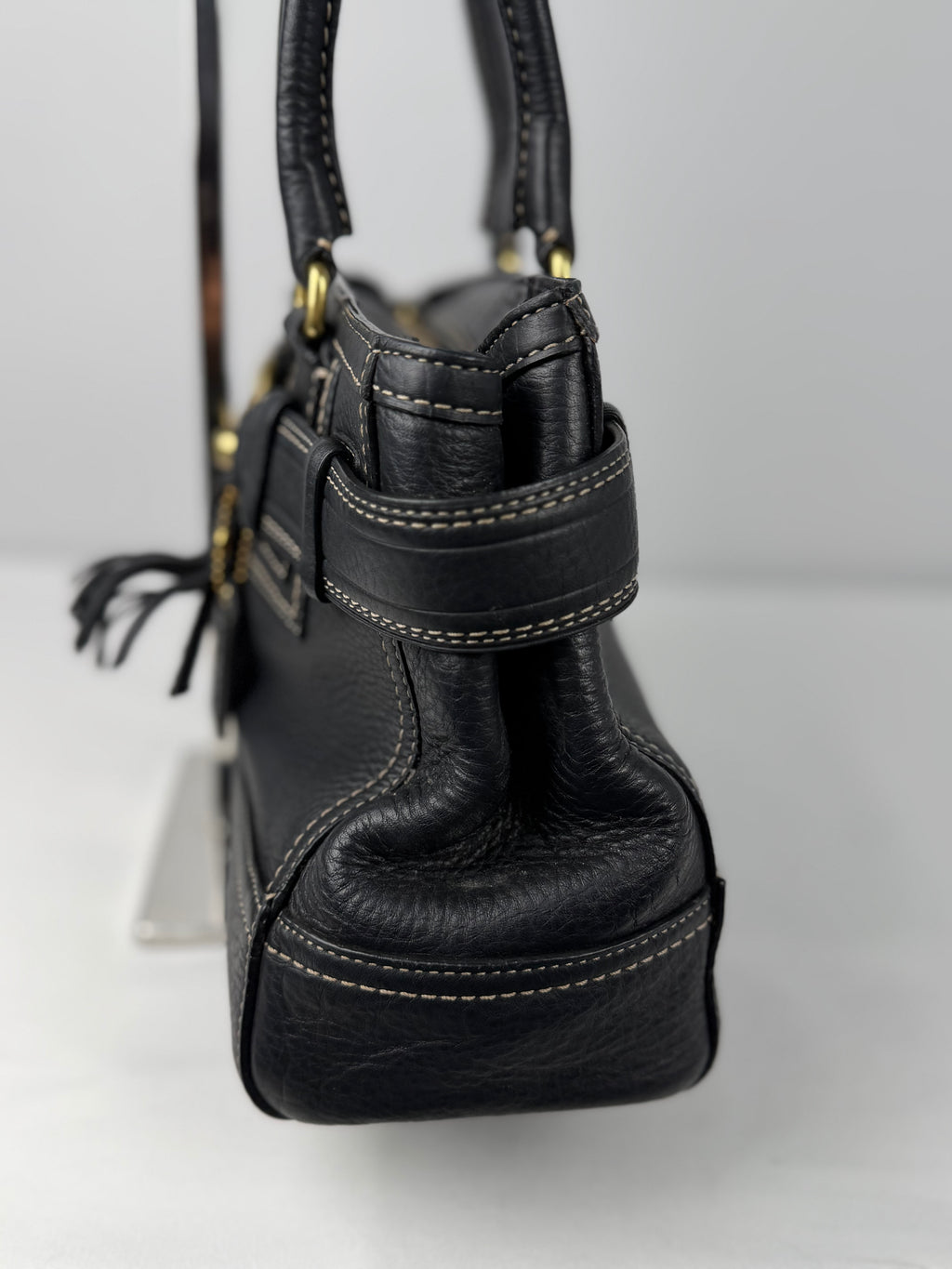 Coach F10212 Hampton Clip Black Pebbled Leather Shoulder Bag
