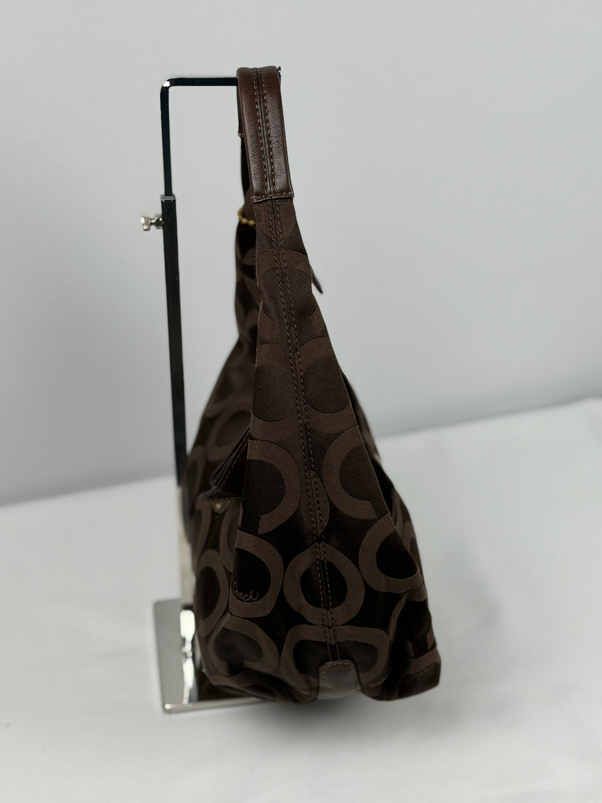 Coach 14061 Hobo Brown Op Art Shoulder Bag Leather Trim