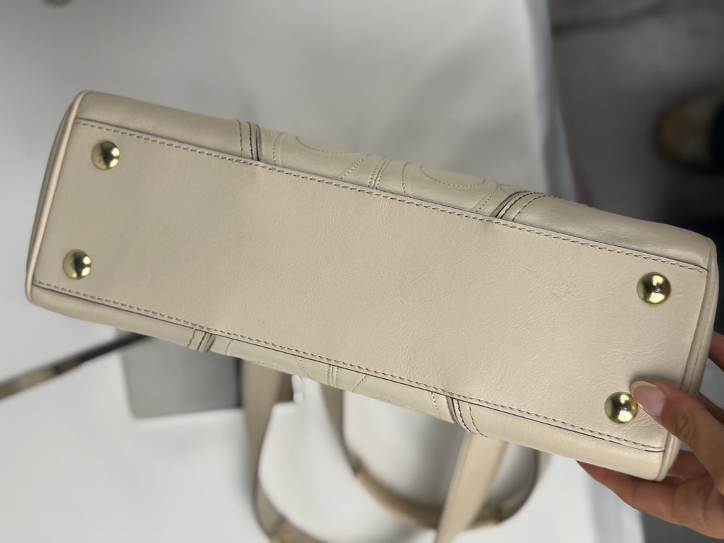 Coach 11330 Hampton Turnlock Flap White Leather C Embossed Shoulder Bag