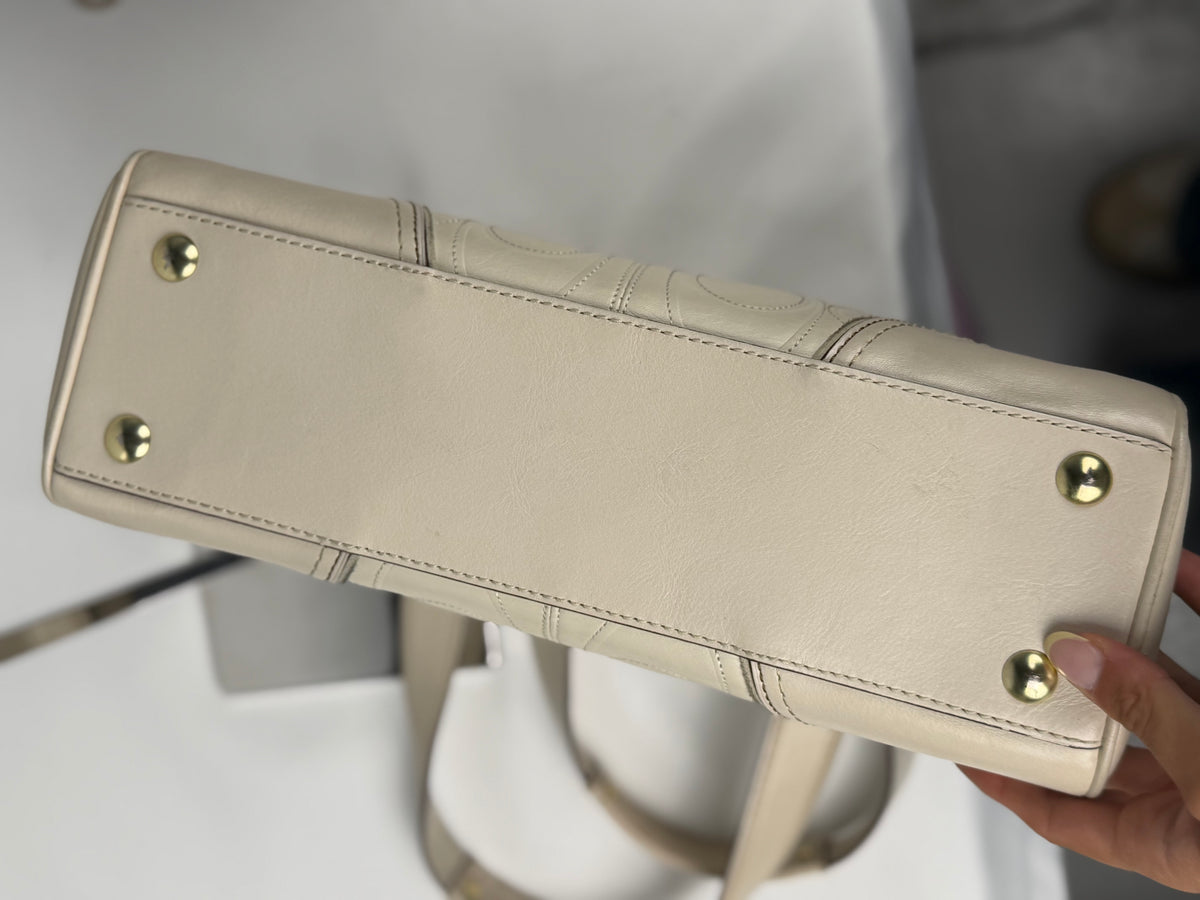 Coach 11330 Hampton Turnlock Flap White Leather C Embossed Shoulder Bag