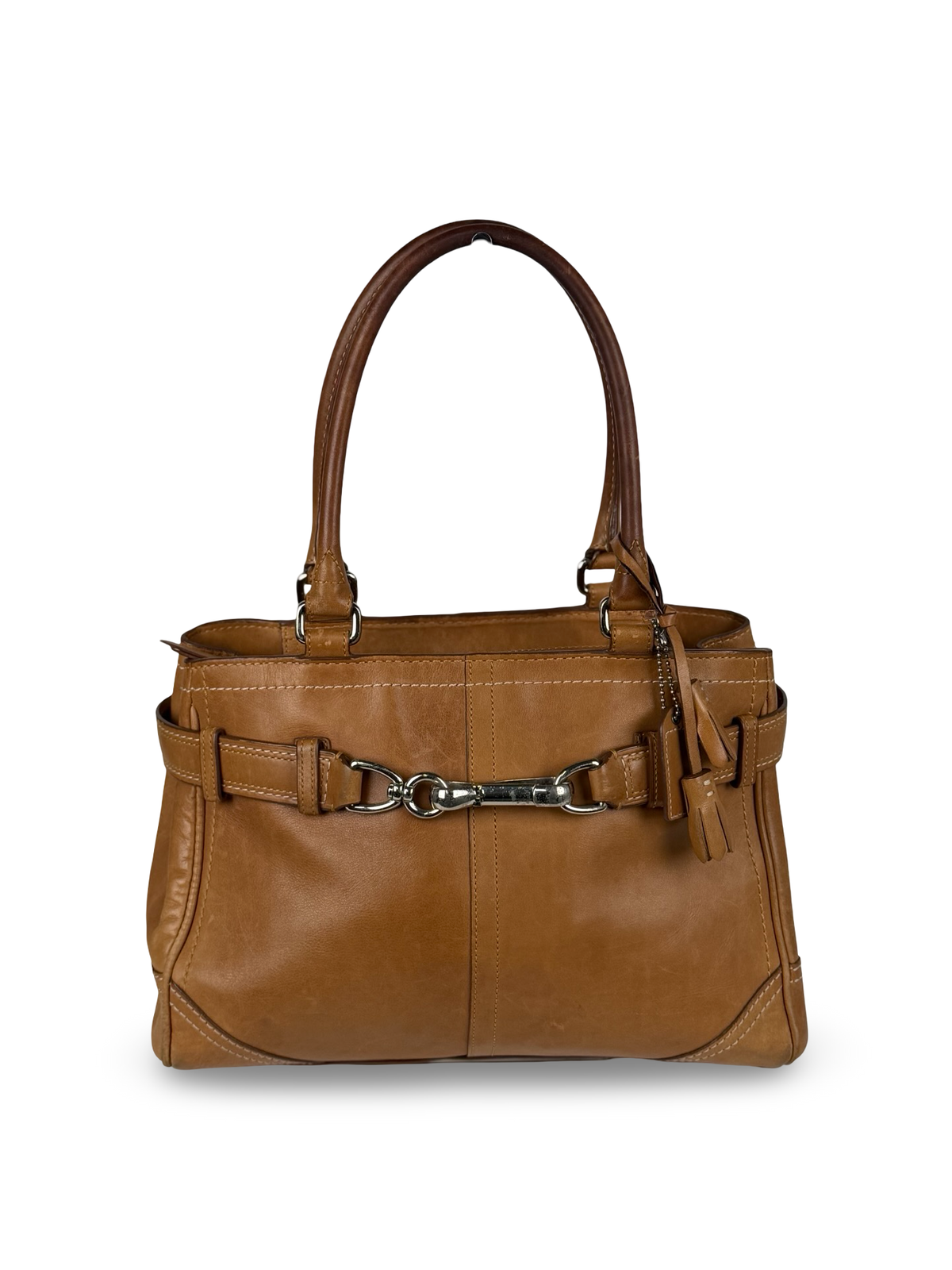 Coach 8A70 Hampton Clip Brown Leather Shoulder Bag