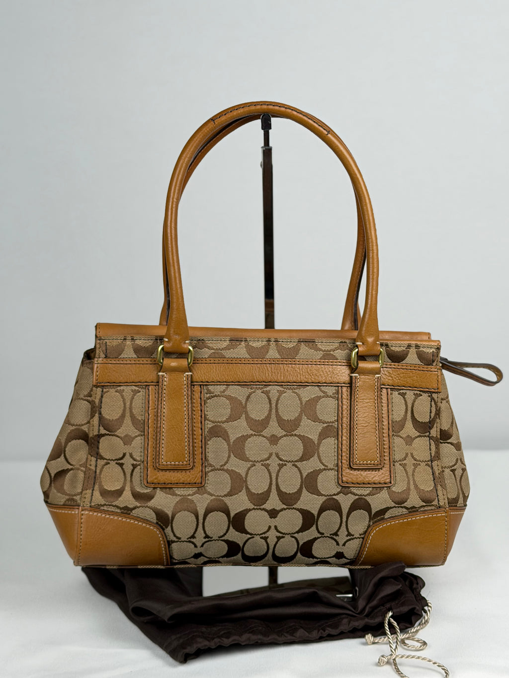 Coach 11062 Hampton Turnlock Signature Brown Monogram Shoulder Bag Leather Trim