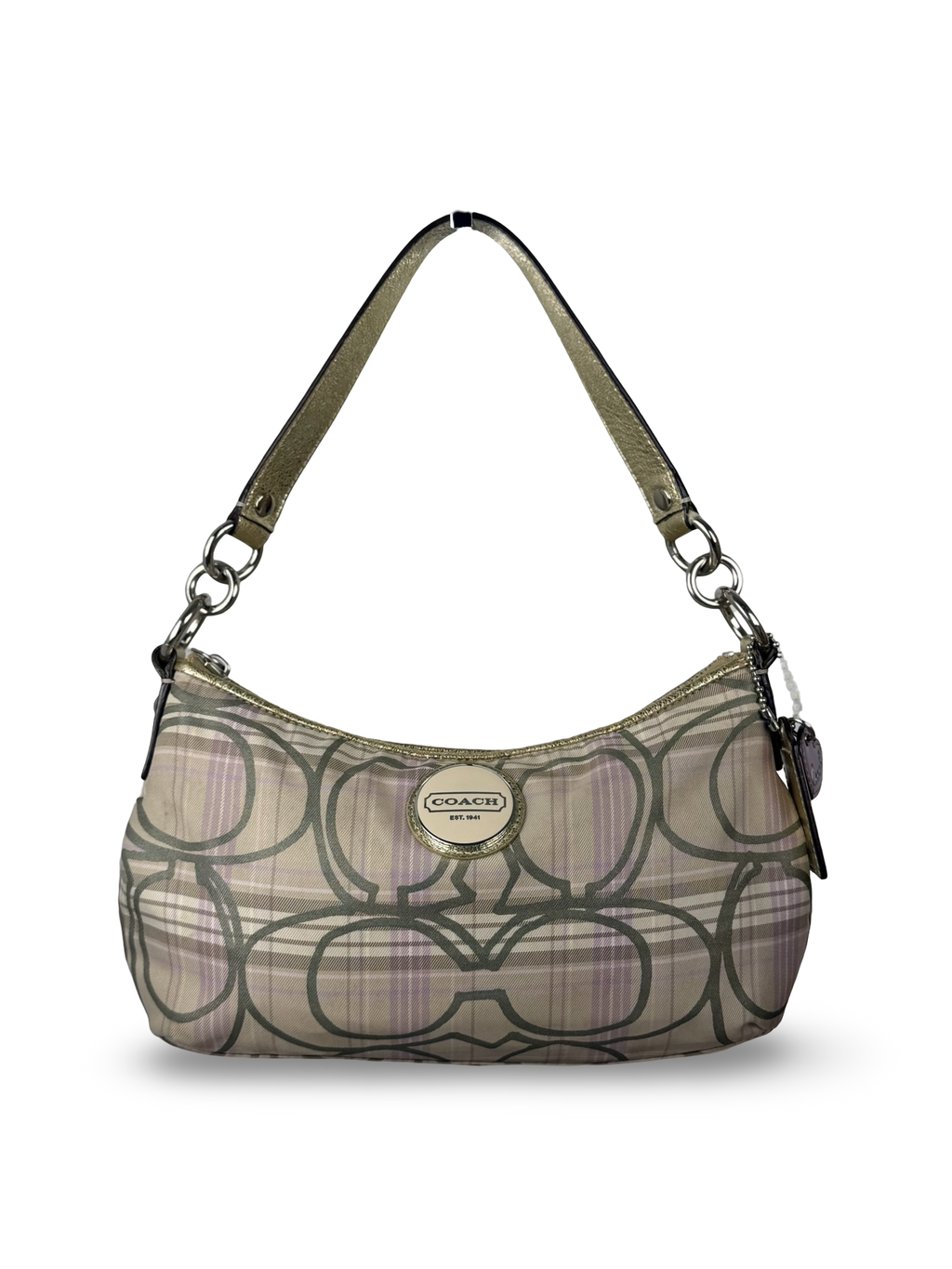 Coach F17120 Purple/Beige Checkered Monogram Shoulder Bag Leather Trim