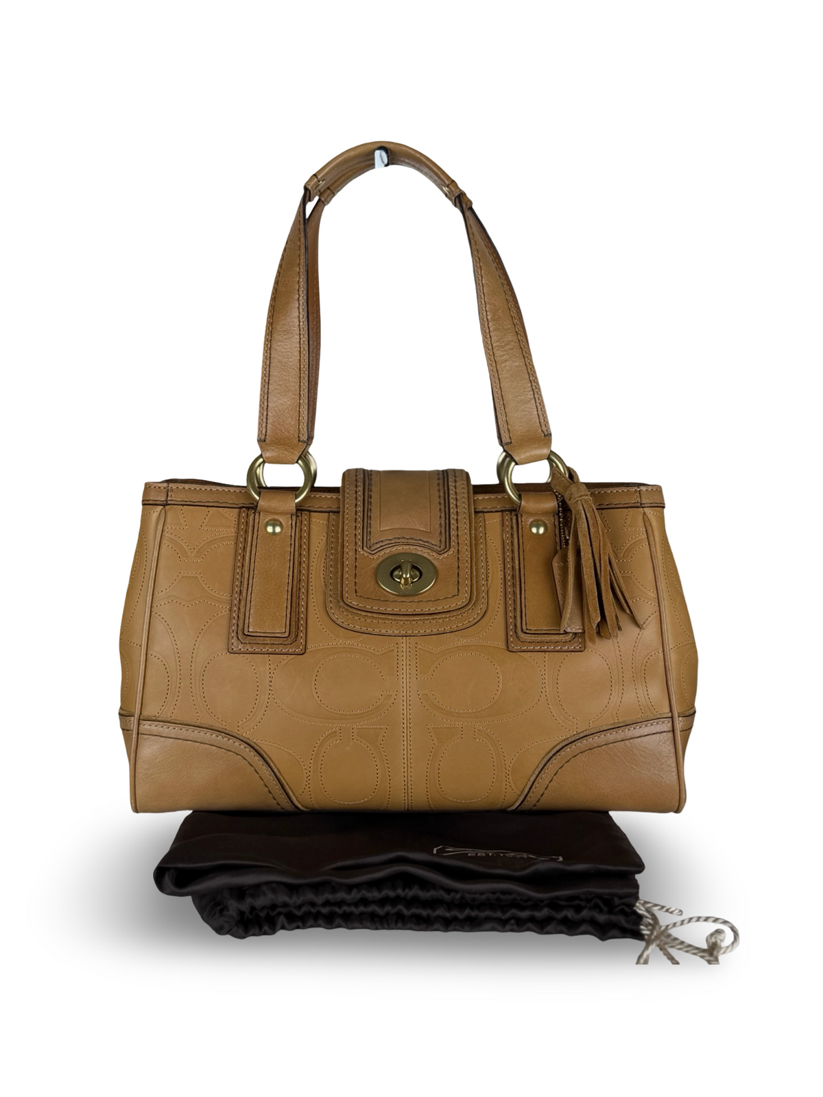 Coach 11330 Hampton Turnlock Flap Monogram Embossed Leather Shoulder Bag