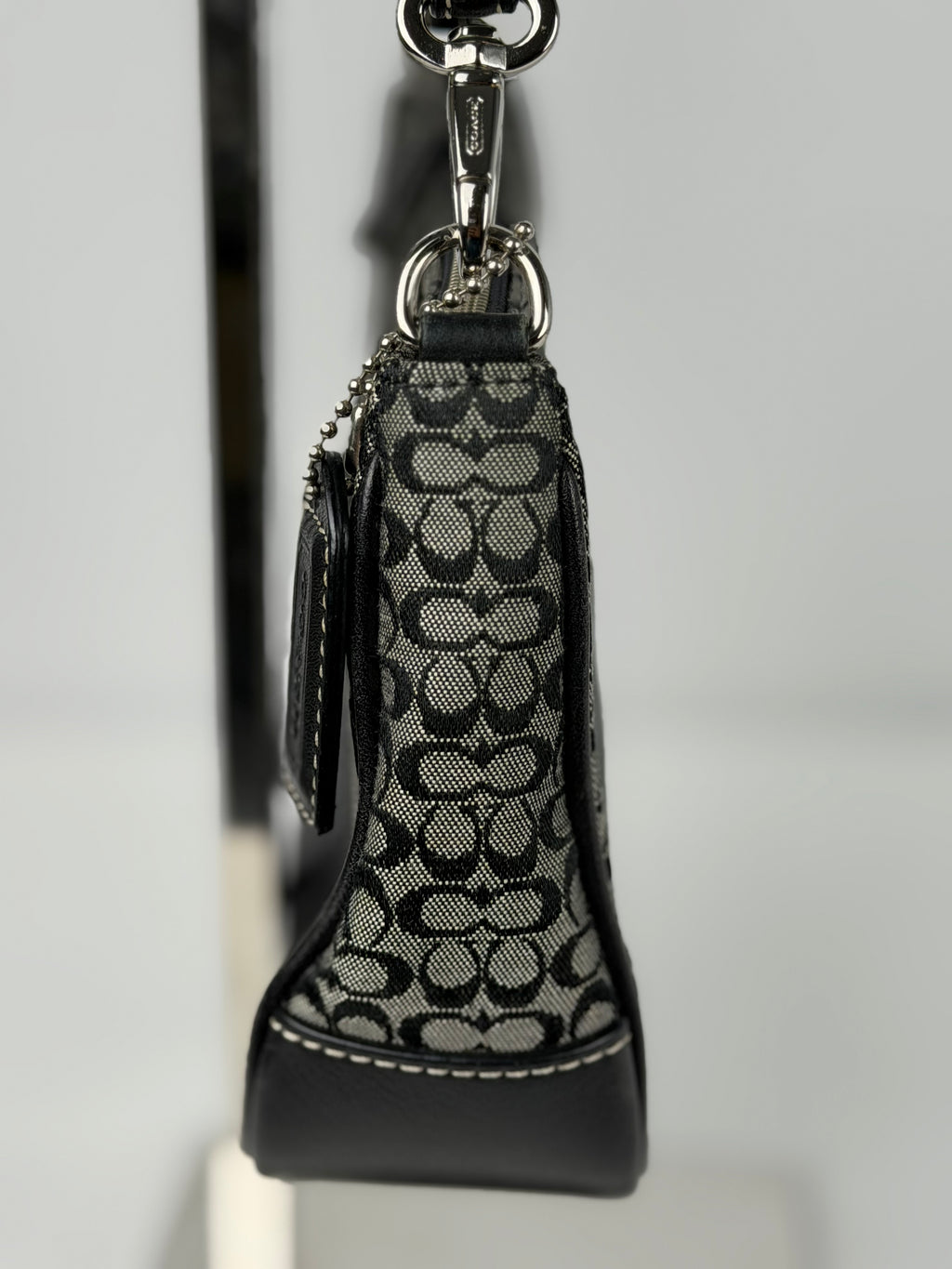 Coach 6622 Signature Black/Grey Mini Monogram Print Mini Demi Shoulder Bag Leather Trim