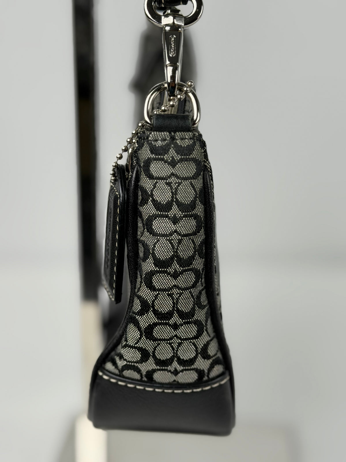 Coach 6622 Signature Black/Grey Mini Monogram Print Mini Demi Shoulder Bag Leather Trim