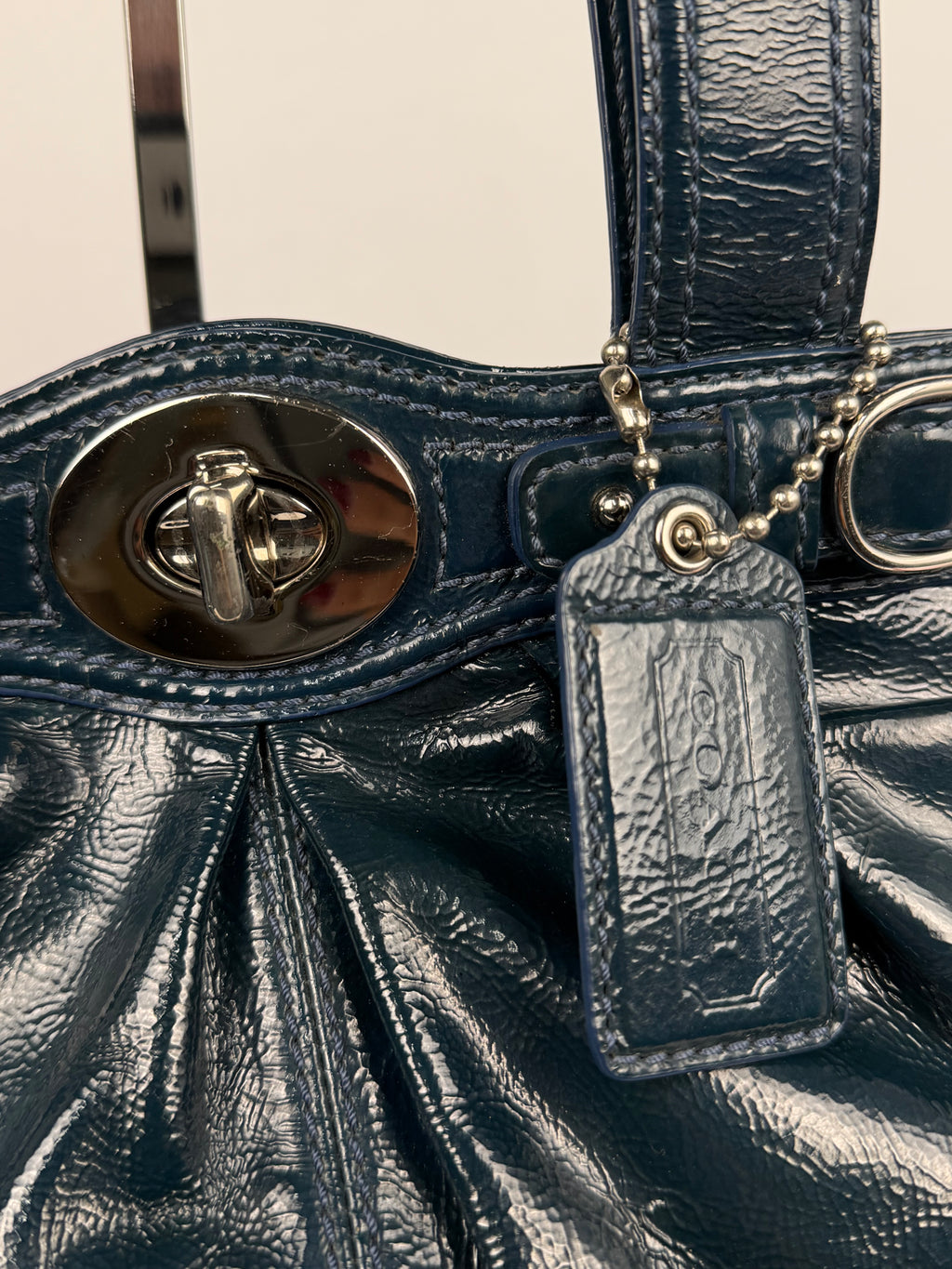 Coach 13926 Turnlock Blue Patent Leather Satchel Shoulder Bag
