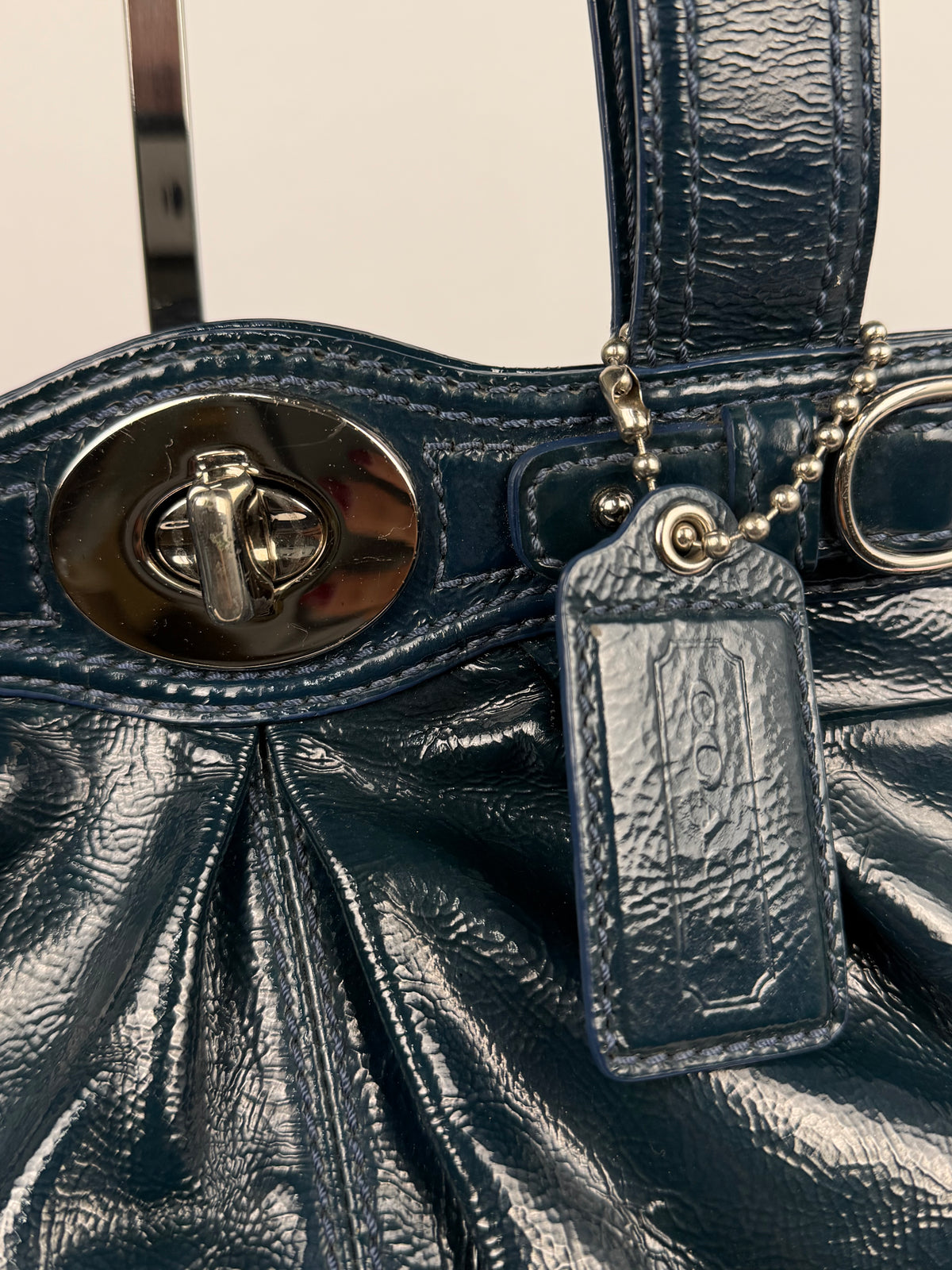Coach 13926 Turnlock Blue Patent Leather Satchel Shoulder Bag