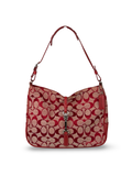 Coach 6091 Hampton Clip Red Signature Monogram Shoulder Bag Leather Trim