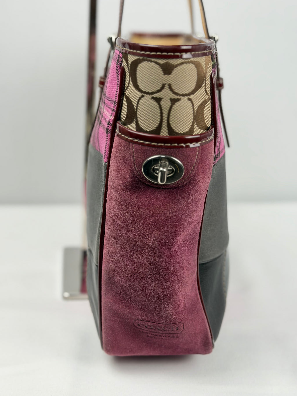 Coach 1437 Rare Patchwork Pink Multi Coloured Suede/Canvas/Leather Gallery Tote Shoulder Bag