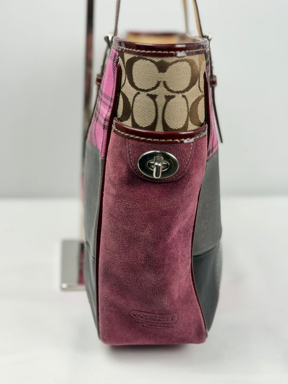 Coach 1437 Rare Patchwork Pink Multi Coloured Suede/Canvas/Leather Gallery Tote Shoulder Bag