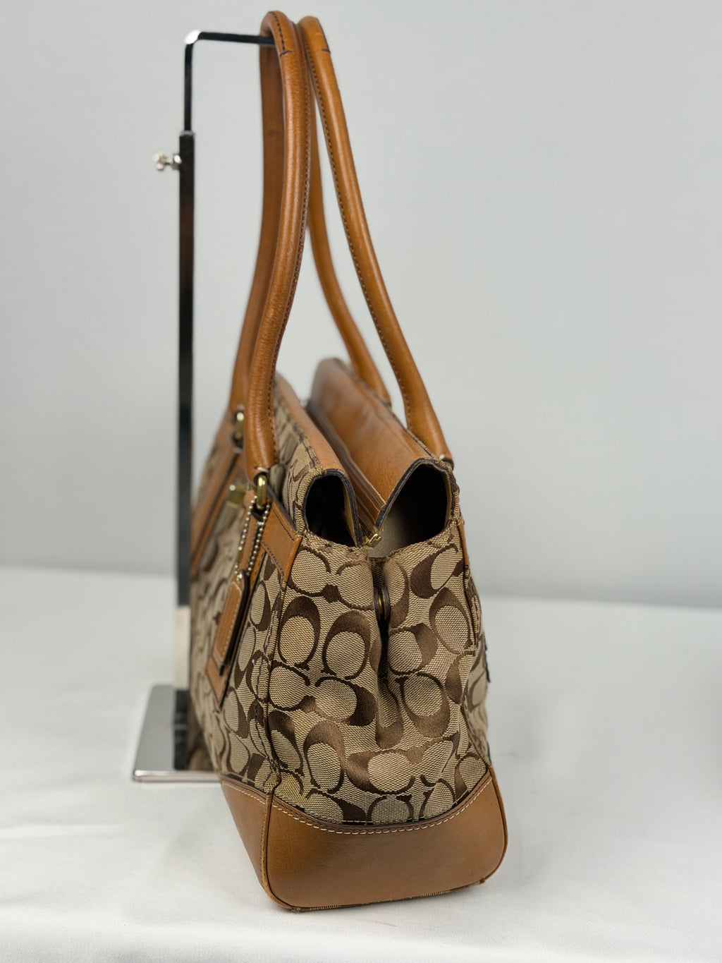 Coach 11063 Hampton Turnlock Signature Brown Monogram Shoulder Bag