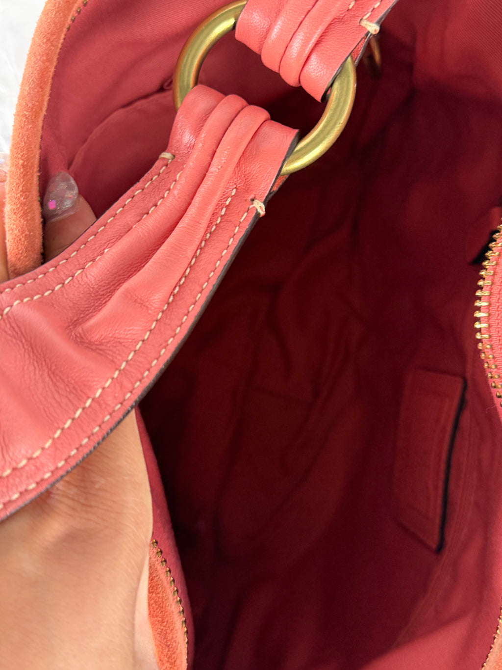 Coach 8A16 Hobo Coral Pink Suede Leather Shoulder Bag
