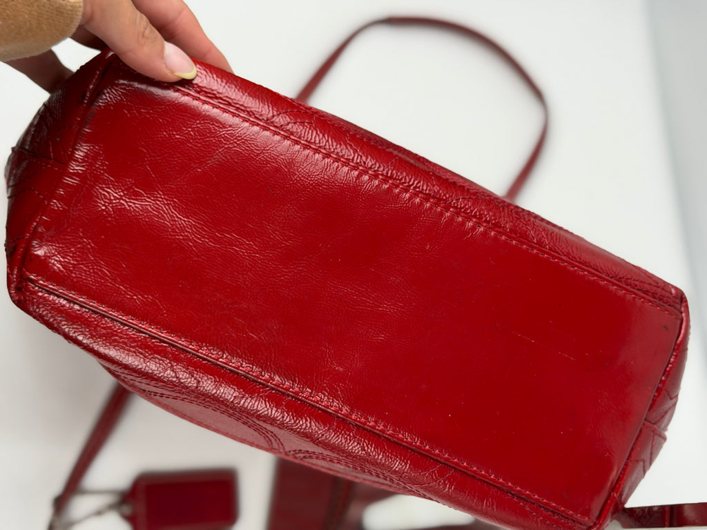 Coach F15142 Red Patent Leather Signature Shoulder Bag