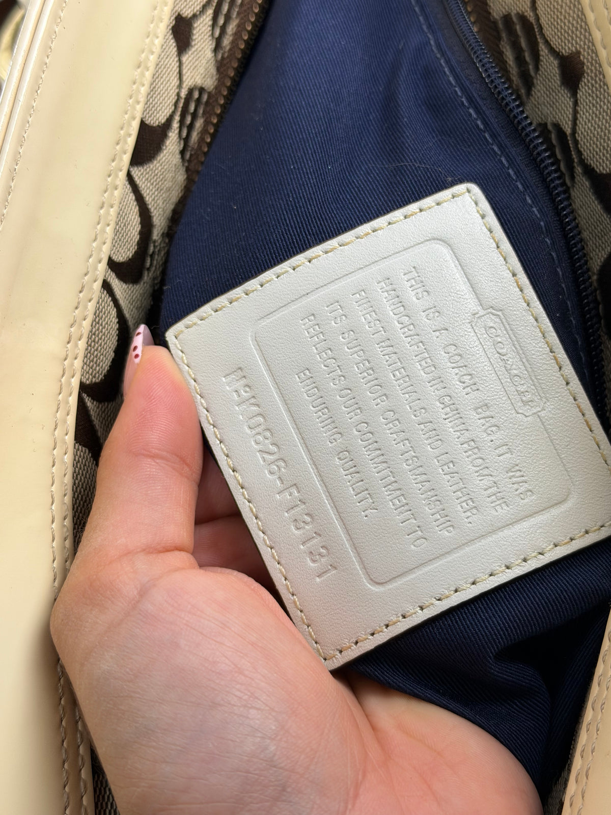 Coach Legacy F13131 Signature Brown Monogram Cream Patent Leather Satchel Shoulder Bag