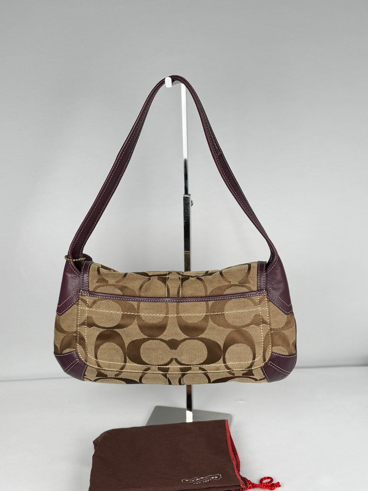 Coach 11257 Ergo Turnlock Flap Signature Shoulder Bag Purple Leather Trim with dustbag
