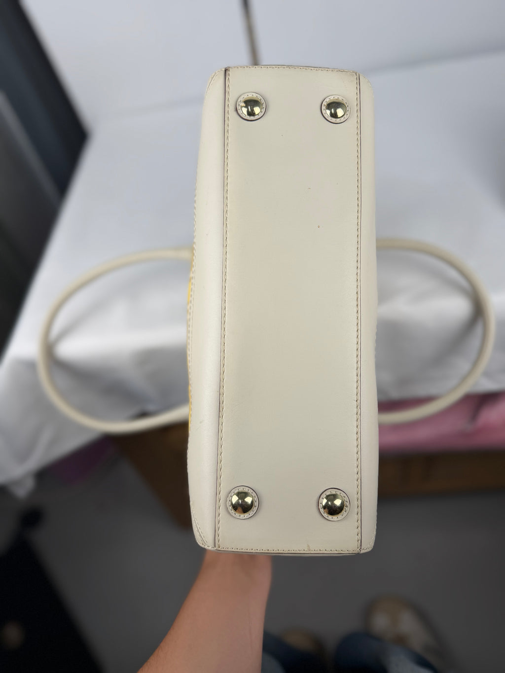 Coach 10785 Hampton Yellow Monogram Shoulder Bag Leather Trim