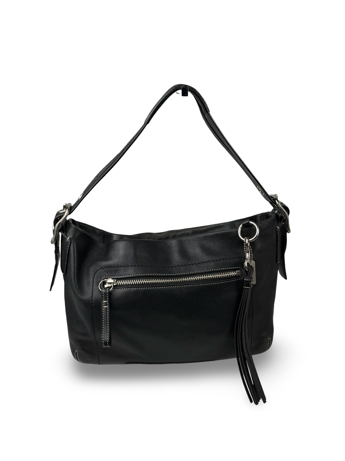 Coach 1417 East West Hobo Black Pebbled Leather Shoulder Bag