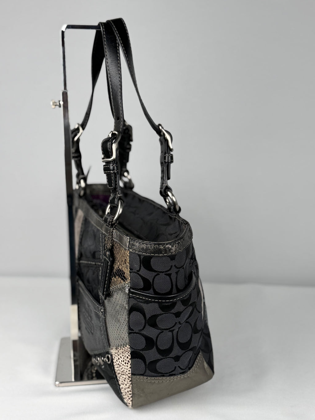Coach 12902 Patchwork Leopard Print Shoulder Bag Leather Trim