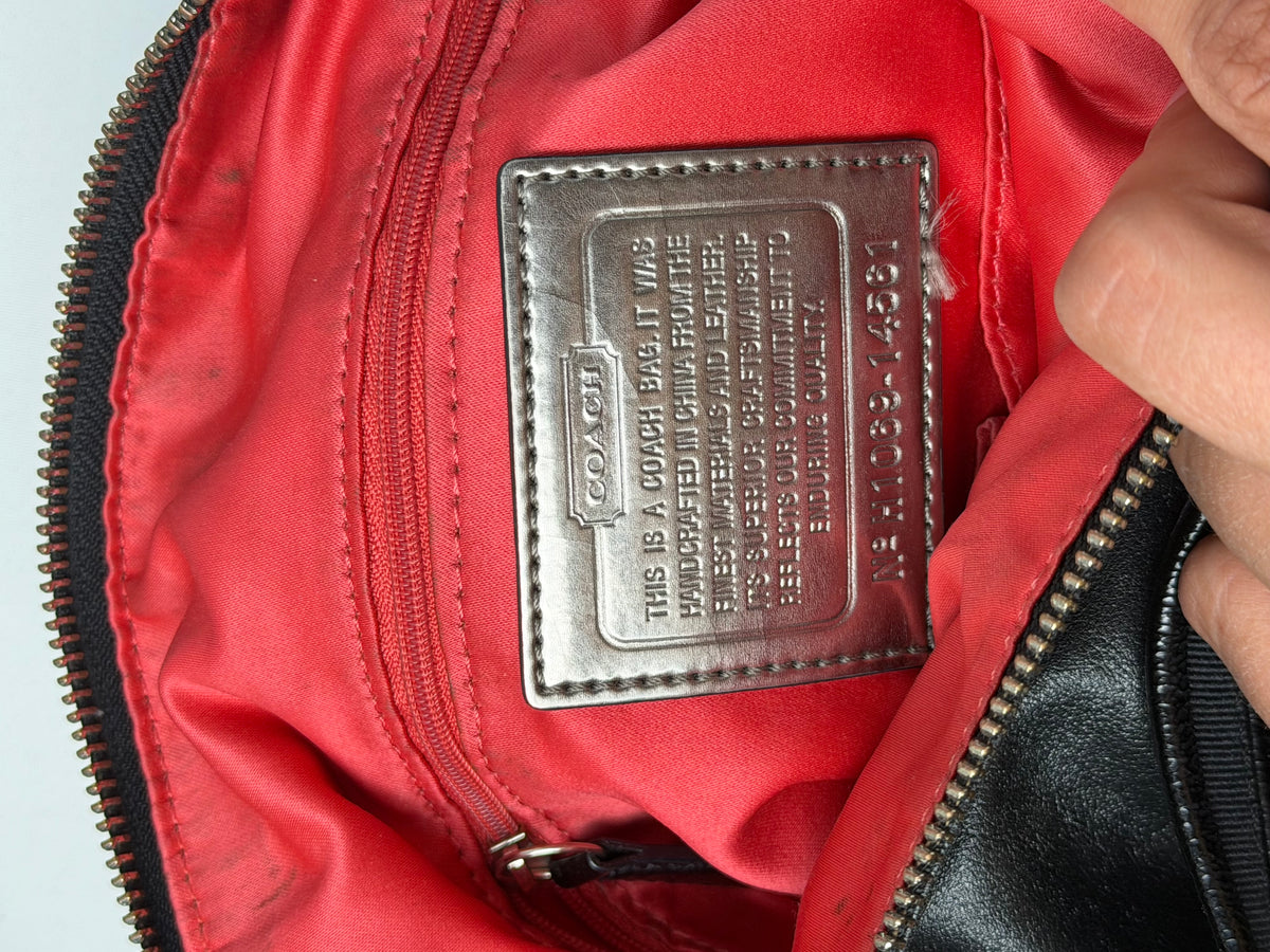 Coach 14561 Poppy Black Leather Double Pocket Shoulder Bag