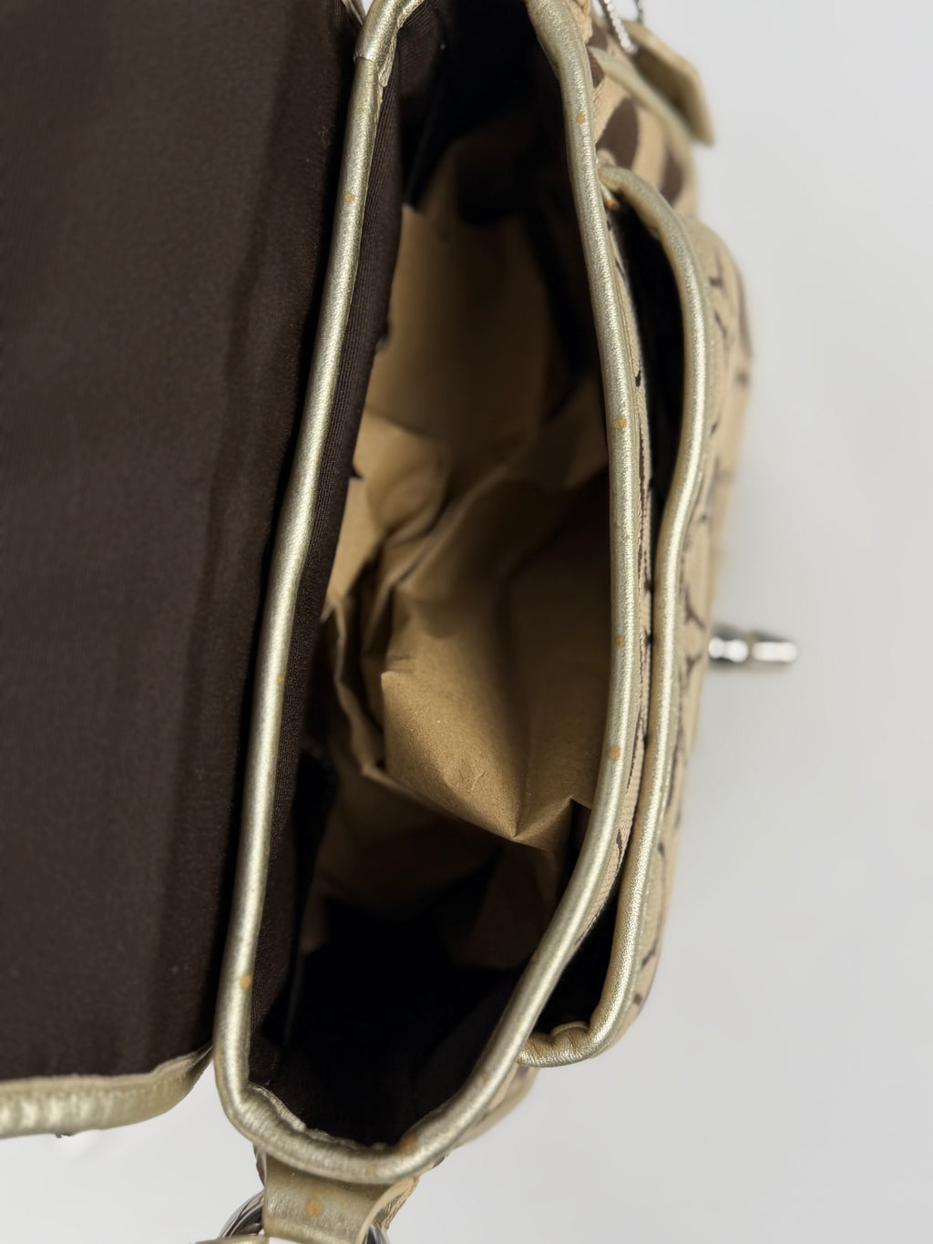 Coach F14282 Signature Turnlock Brown Shoulder Bag Gold Leather Trim