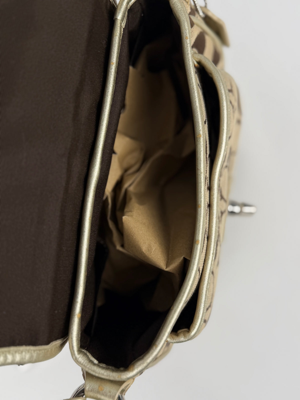 Coach F14282 Signature Turnlock Brown Shoulder Bag Gold Leather Trim