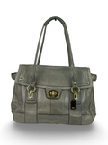 Coach 12442 Rare Hampton Lindsay Turnlock Green/Grey Leather Flap Satchel Shoulder Bag
