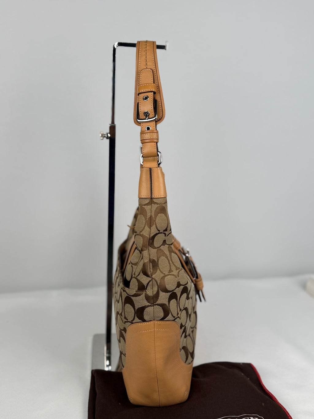 Coach 6824 Soho Signature Brown Shoulder Bag Tan Leather Trim