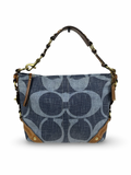 RARE Coach 10794 Carly Blue Denim Monogram Shoulder Bag Leather Trim