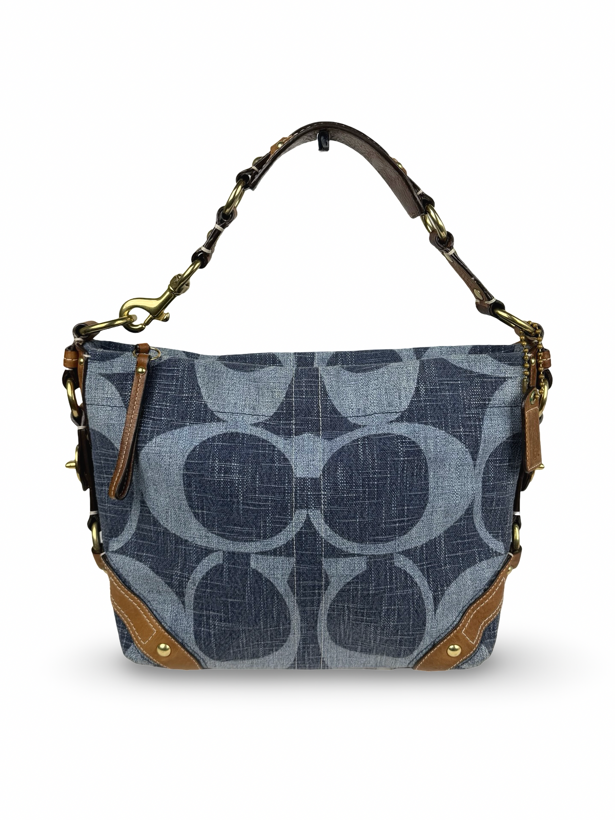 RARE Coach 10794 Carly Blue Denim Monogram Shoulder Bag Leather Trim