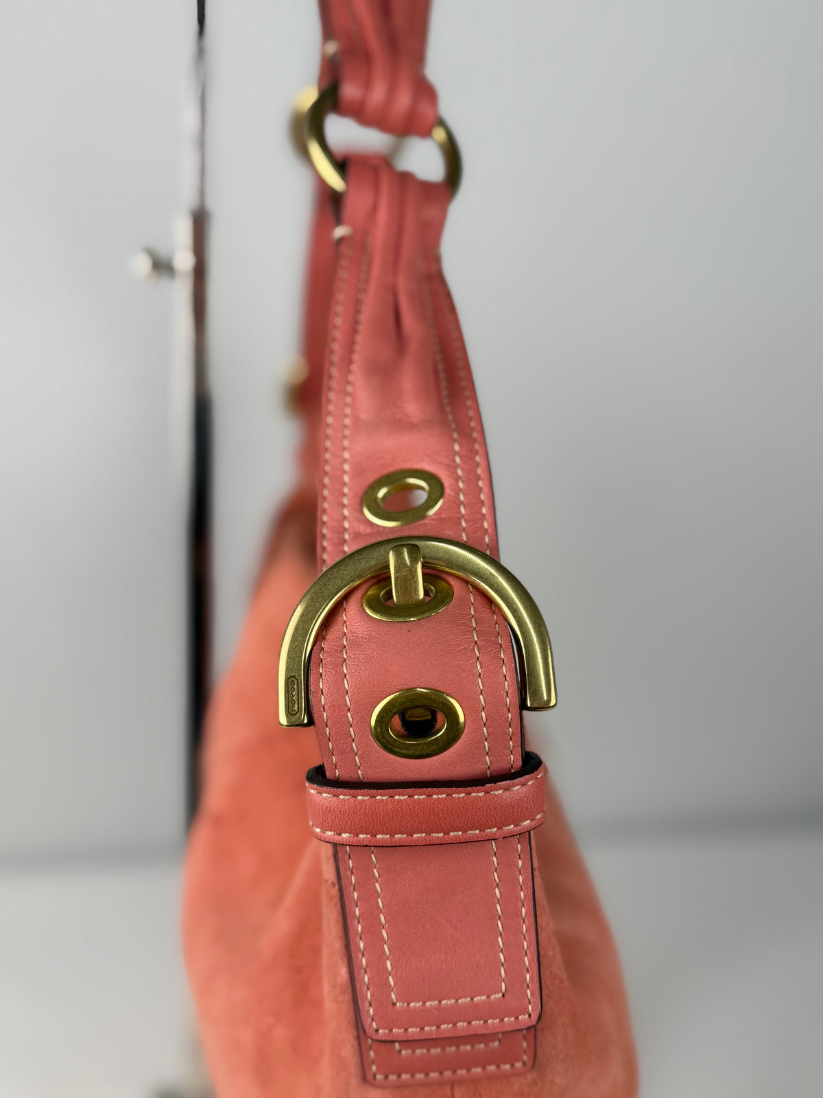 Coach 8A16 Hobo Coral Pink Suede Leather Shoulder Bag