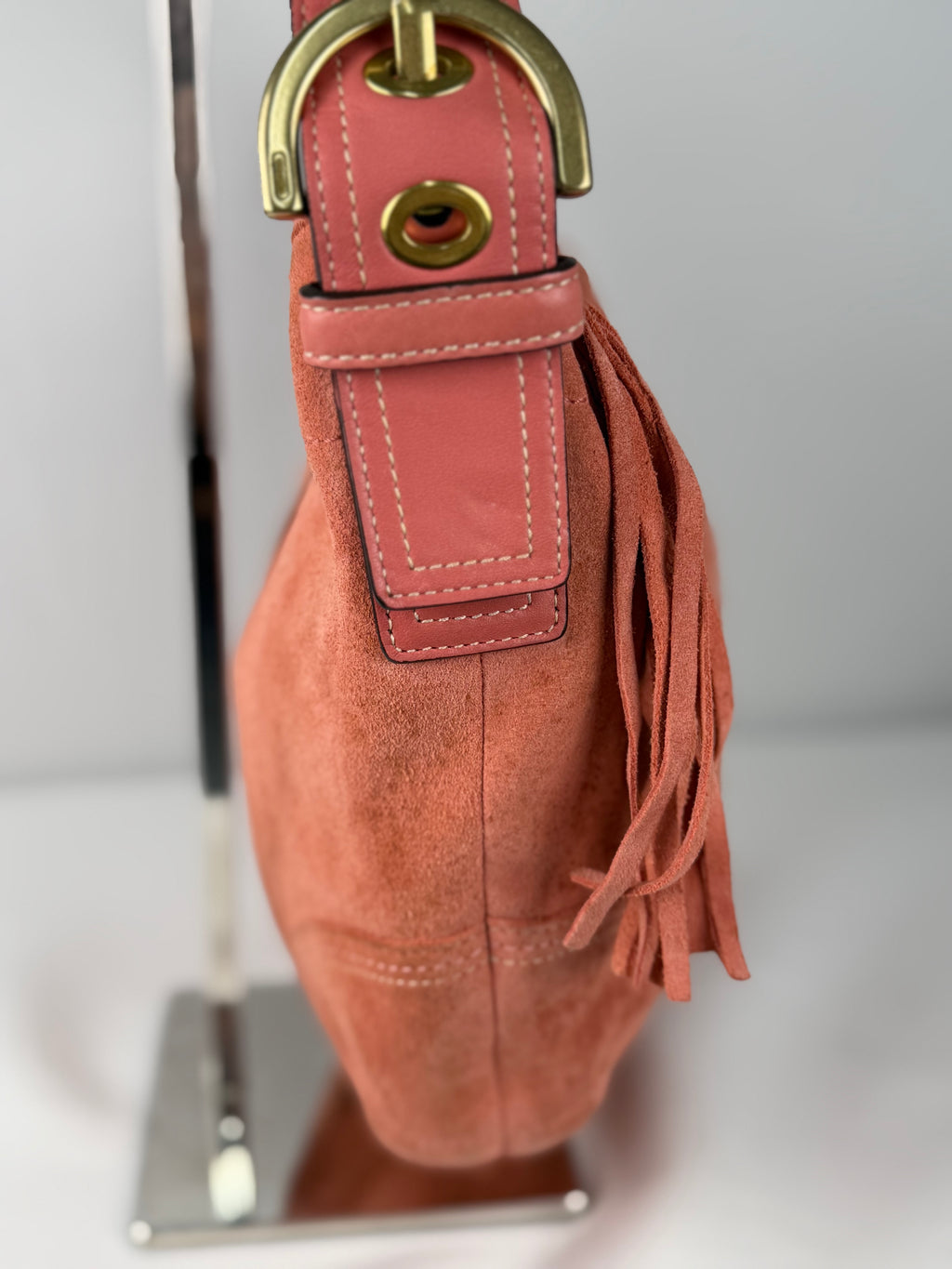 Coach 8A16 Hobo Coral Pink Suede Leather Shoulder Bag