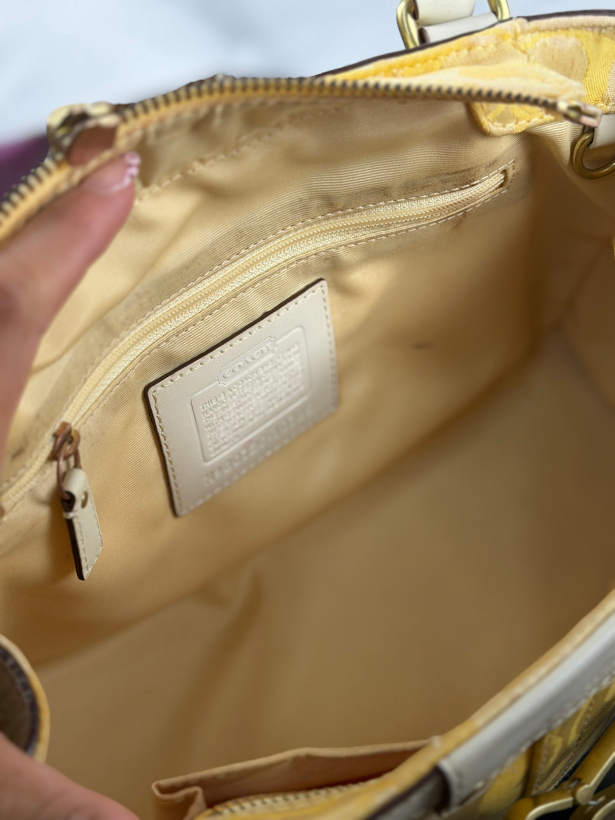 Coach 10785 Hampton Yellow Monogram Shoulder Bag Leather Trim